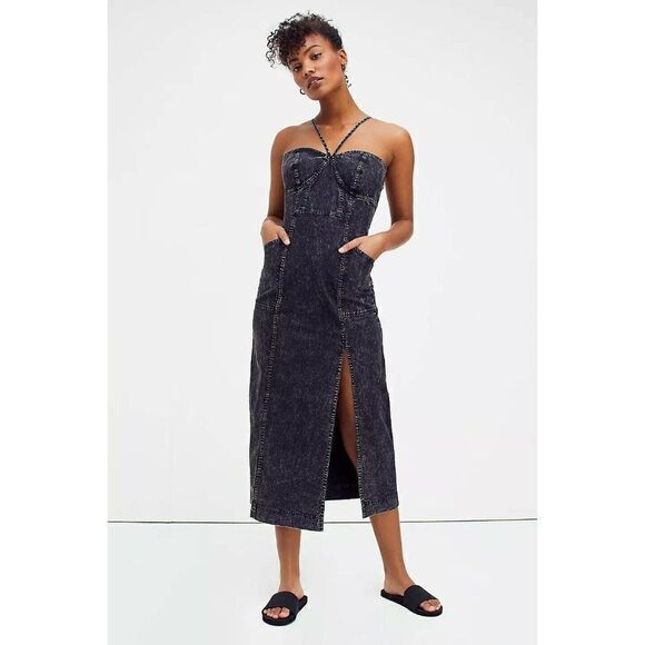 Free People Dresses & Skirts - NEW FREE PEOPLE LUANNA DENIM MIDI DRESS IN WASHED BLACK